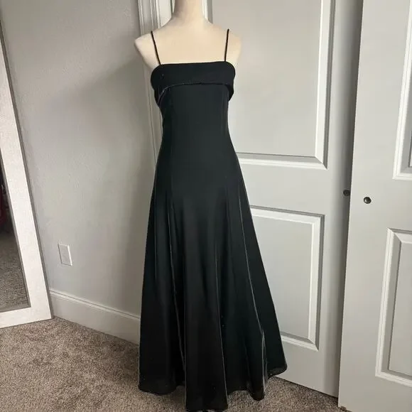 VTG Night Way Collections Metallic Black Ball Gown Dress 4 Spaghetti Strap - Picture 2 of 16
